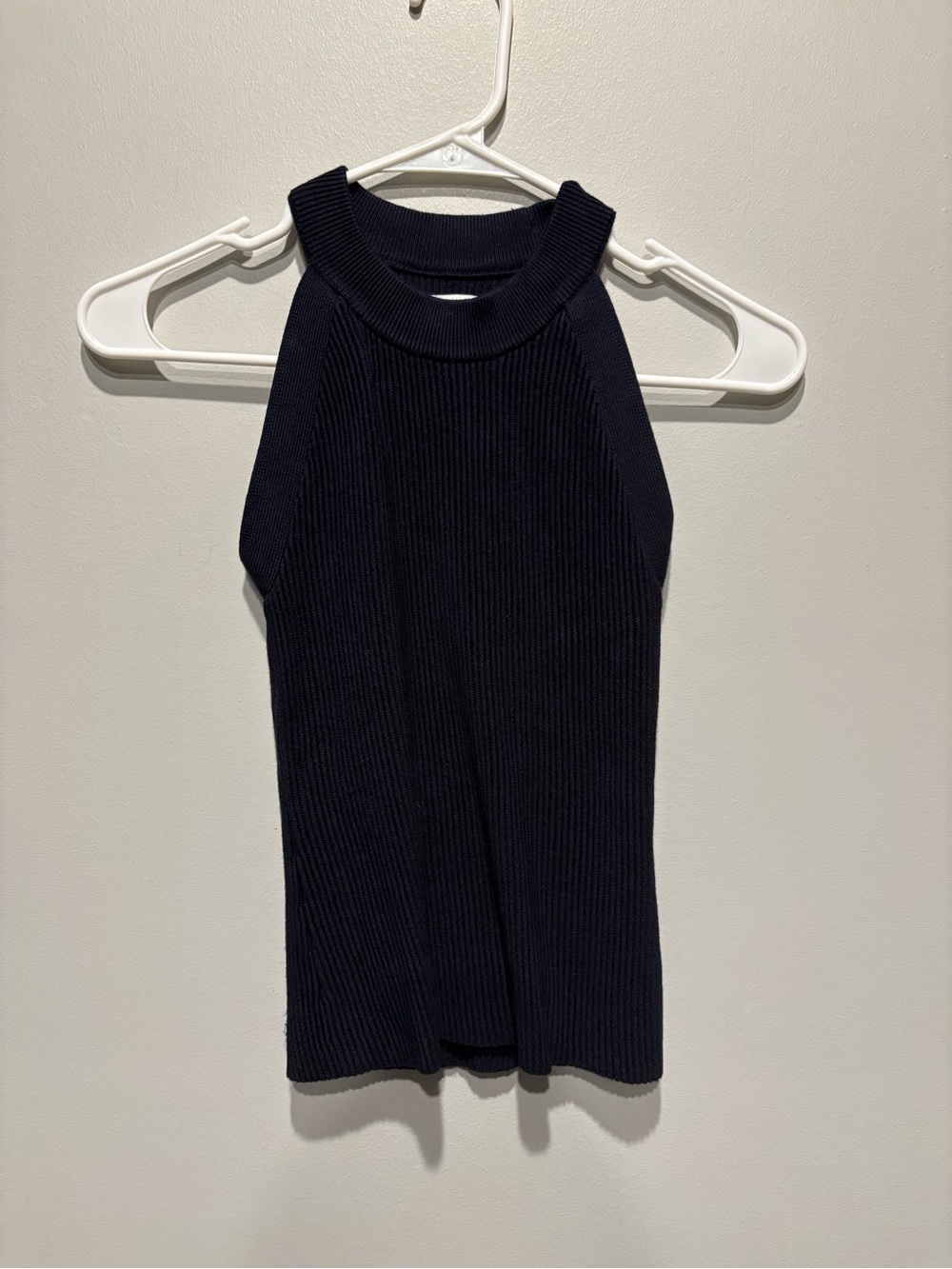 Navy fitted high neck sweater tank top